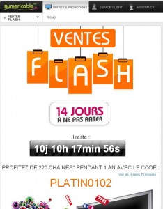 vente flash numéricable : triple play (internet , tv , téléphone ) avec 220 chaines tv pour 32.90 euros par mois
