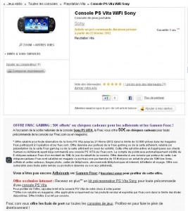 Console PS VITA en prereservation avec un bon d’achat de 50 euros en cadeau