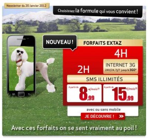15.99 euros le forfait mobile 4H / internet 3Go / sms illimité chez virgin
