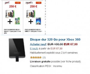 Moins de 320 euros pour xbox360 320go + kinect + 4 jeux port inclu