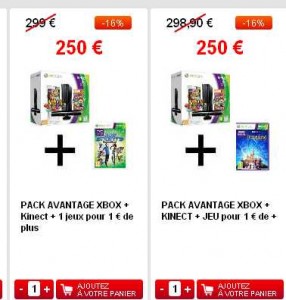 250 euros port inclu les packs XBOX360 4go KINECT + KINECT SPORT ou DISNEYLAND ADVENTURES