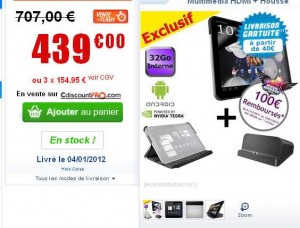 Tablette motorola Xoom 3G wifi 32Go avec dock qui revient à 339 euros