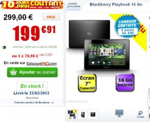 Tablette Blackberry PlayBook à moins de 200 euros en version 16Go port inclu et compatible android sous peu