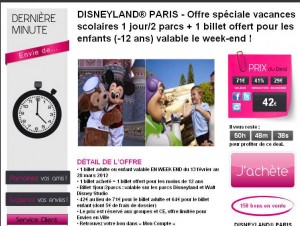 Disneyland Paris :42 euros les 2 billets (adulte + enfant )  non datés  valables les week end jusqu’au 28 mars 2012