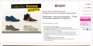 15 euros le bon d’achat d’une valeur de 40 valable sur le site Eram.fr
