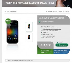Smartphone Galaxy Nexus de Samsung à 461 euros sans simlockage avec un forfait sans engagement b and you