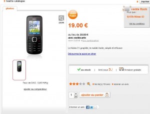 Mobile Nokia C1 à 19 euros en vte flash en formule prepayée sans engagement