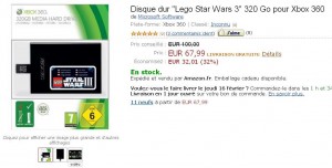 Moins de 68 euros le disque dur 320go pour xbox360 slim et avec le jeu lego star wars 3 en prime