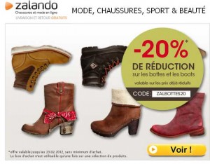 20 pourcent de remise sur les bottes et boots sur zalando jusqu’au 23 fevrier 2012