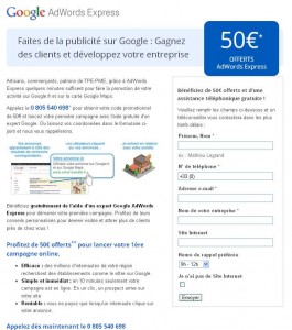 50 euros offerts pour faire de la publicité adword pour votre site web