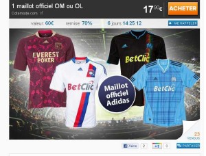 Maillots Football OM ou OL  2010-2011 à 23.90 euros port inclu