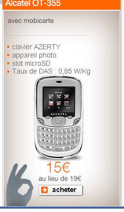 Mobile à clavier Alcatel OT355 à 15 euros en formule prépayée sans engagement