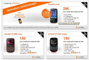 vente flash orange à partir du 23 mars : mobile tactile Panama qui revient à 9 euros , 2 mobiles à clavier à 15 euros