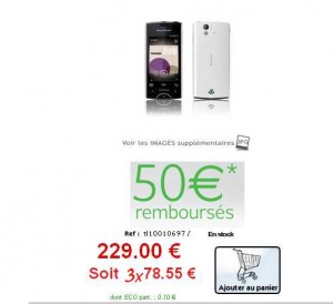 Smartphone XPERIA RAY à 179 euros livraison incluse sans simlockage