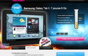 Tablette Galaxy Tab 2 7 pouces à 266 euros sur qoqa le 23 avril