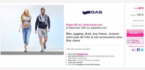 40 euros le bon d’achat d’une valeur de 100 à utiliser sur la boutique en ligne de la marque GAS Jeans