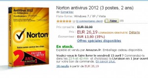 Norton Antivirus 2012 3 postes 2 ans à moins de 27 euros