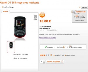 Mobile a clavier Alcatel OT 355 à 15 euros en formule mobicarte sans engagement