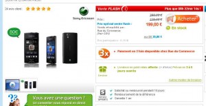 Smartphone Xperia Ray qui revient à moins de 150 euros (vente flash jusqu’à 18 heures le 13/04)
