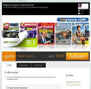 20 euros le bon d’achat de 40 valables sur les abonnements aux magazines proposés par viapresse