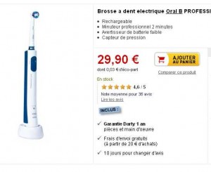 Brosse à dent électrique Oral B Care 500 qui reviennent à moins de 15 euros