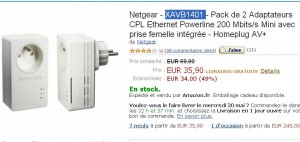 2 Adaptateurs cpl Netgear XAVB1401  pour 35.90 euros port inclu