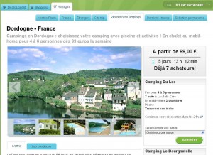 Location en camping 3* en Dordogne entre 99 et 129 euros la semaine en mai , juin, septembre