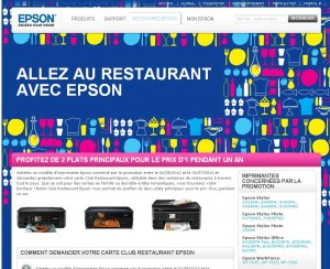 Une imprimante Epson achetée = 1 carte donnant droit à un plat sur 2 offerts dans des restaurants durant 1 an
