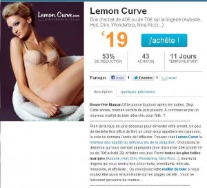 21 euros de remise pour 40 ou 41 pour 100 sur le site de lingerie LemonCurve