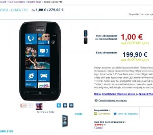 Nokia Lumia 710 à moins de 200 euros avec 50€ de bons d’achat pour le market place