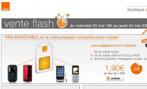 Puce sim prépayée orange à 1.90 euros avec 10 euros de crédits : du 23/05 19h au 24/05 23h59 … terminé