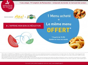 Pour les parisiens : un menu achete = 1 menu offert chez Restaurants du monde