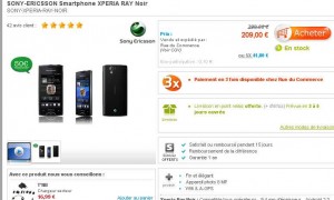 Smartphone Sony Xperia Ray qui revient à 159 euros .. toujours dispo