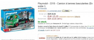 Playmobil Camion Benne à 15.05 euros (moitié prix ) .. toujours disponibles