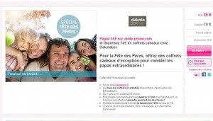 35 euros le bon d’achat d’une valeur de 70 valable sur l’achat de coffrets cadeaux Dakota Box