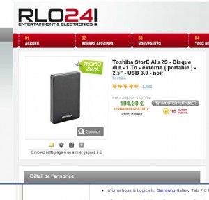 Disque dur 1To usb3 Toshiba Store Alu à moins de 105 euros port inclu