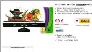 Capteur Kinect pour xbox360 avec 3 jeux pour moins de 100 euros