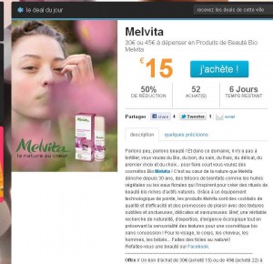 15 ou 23 euros de remise sur l’achat de produits de beautés bio melvita