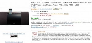Micro Chaine Sony – station accueil ipod iphone pour 109 euros port inclu