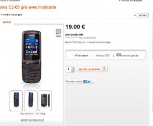 Nokia C2-05 en formule mobicarte à 19 euros port inclu .. toujours dispo