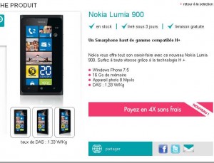 Nokia Lumia 900 à moins de 440 euros en forfait sans engagement sosh