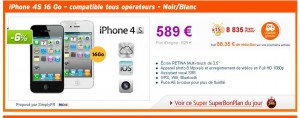 589 euros port inclu  un Iphone4s avec en prime 88 euros de bons d’achats pour une future commande et 76 euros de cashback