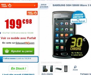 Smartphone Samsung WAVE 3 qui revient à 169 euros
