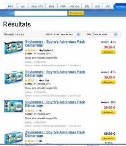Jeu Skylander Spyro’s adventure pack démarrage à moins de 40 euros pour xbox et ps3