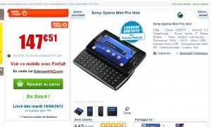 Smartphone Xperia Mini Pro à moins de 150 euros livraison incluse en relais