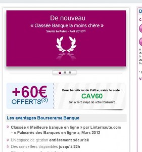 Boursorama banque: 60 euros offerts pour l’ouverture d’un compte courant avec dépot de 300 euros .. jusqu’au 14 aout – TERMINE