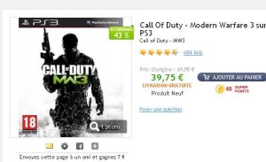 Call of Duty MW3 pour PS3 à moins de 40 euros port inclu