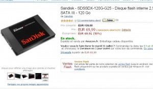 Disque dur SSD Sandisk 120go , SAta3 à 77 euros port inclu ..