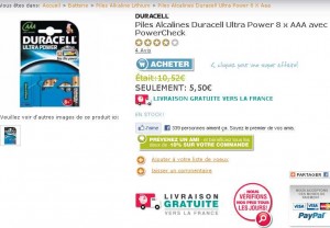 8 piles alcalines Duracell ULTRA POWER AAA à 5.5 euros port inclu