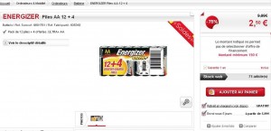 2.5 euros le lot de 16 piles alcalines AA energizer ( retrait gratuit en magasin surcouf)